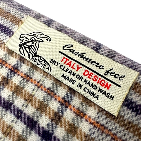 ITALY DESIGN Cashmere Feel Purple Tan Tartan Plaid Scarf - Picture 6 of 6